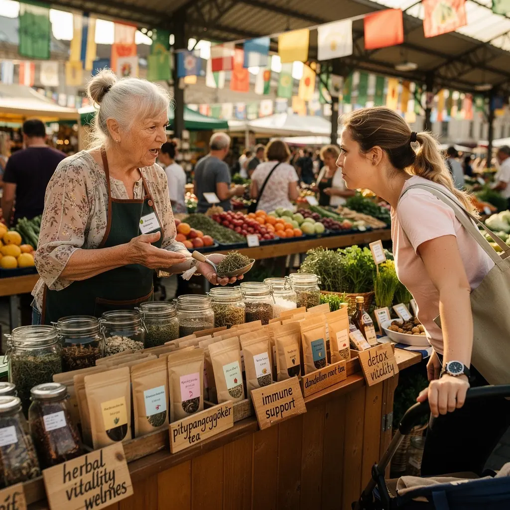Különböző gyógynövények keveréke, színpompás tálban.
